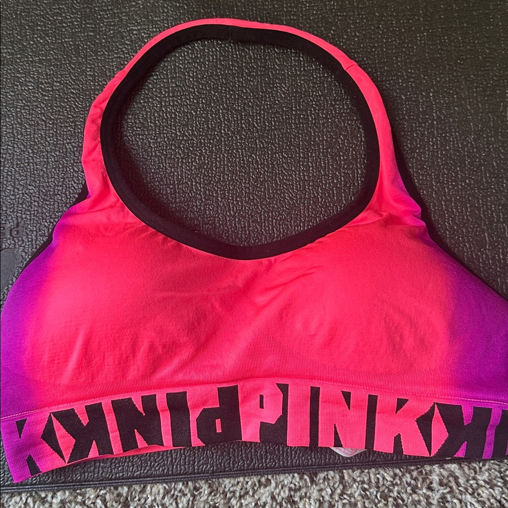 Victorias Secret VS Pink Large Halter Cool & Comfy Seamless Hot Pink Bra